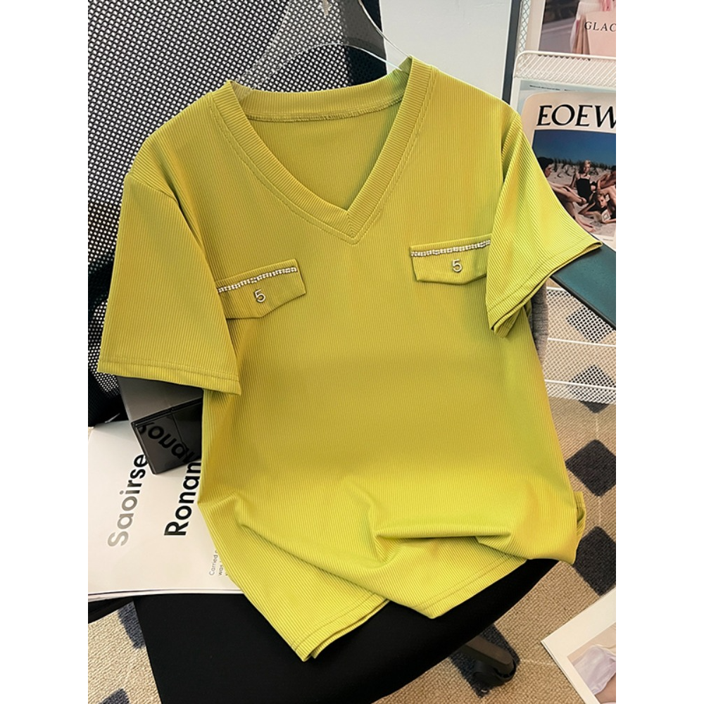 Plus Size V Neck Diamante Blouse