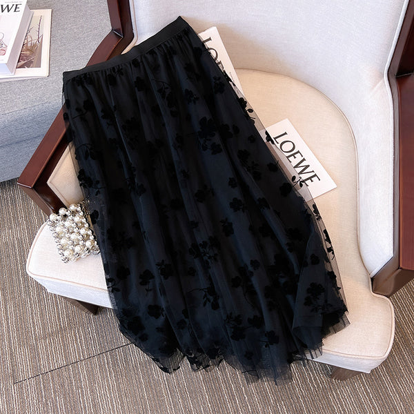 Plus Size Velvet Floral Tulle Skirt