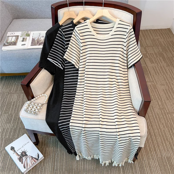 Plus Size Vertical Stripes T Shirt Dress