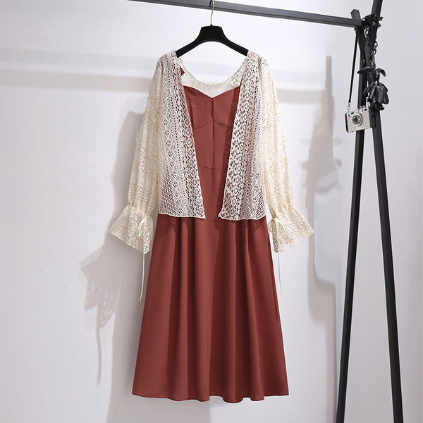 Plus Size Vintage Pinup Dress and Lace Cardigan Set