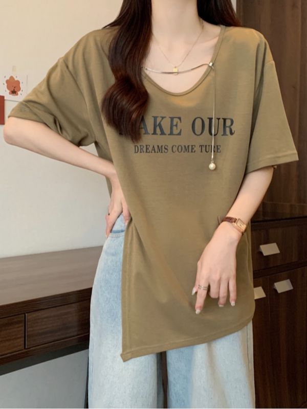 Plus Size Words Chain Loose Korean Top