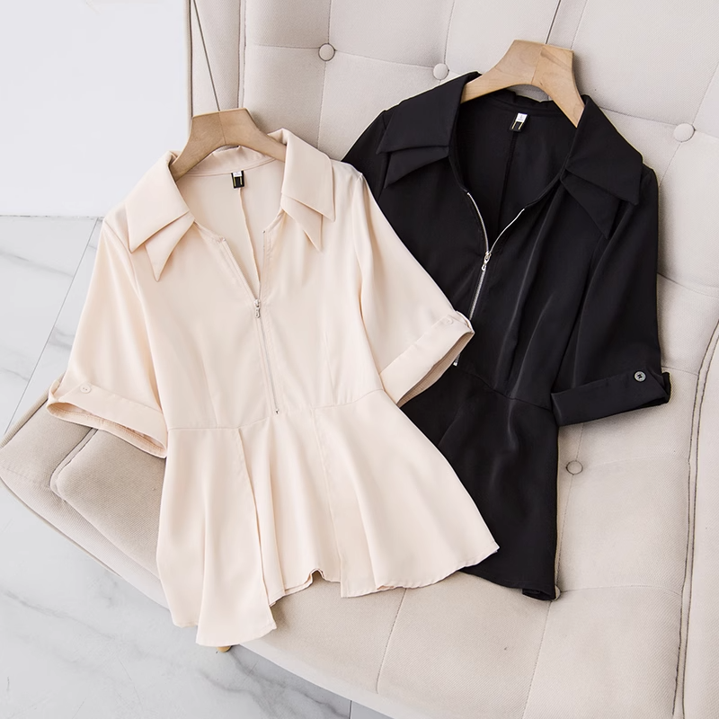 Plus Size Zipper Peplum Shirt Blouse