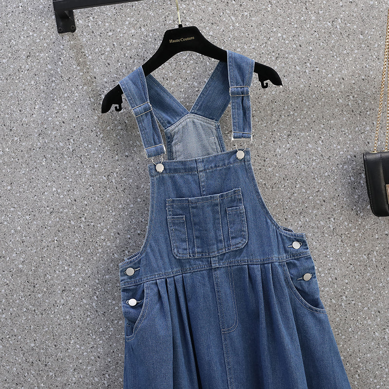 Plus Size A Line Denim Suspender Dress  Pluspreorder