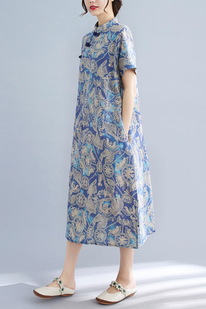 Waverly Cheongsam Maxi Dress (Blue)