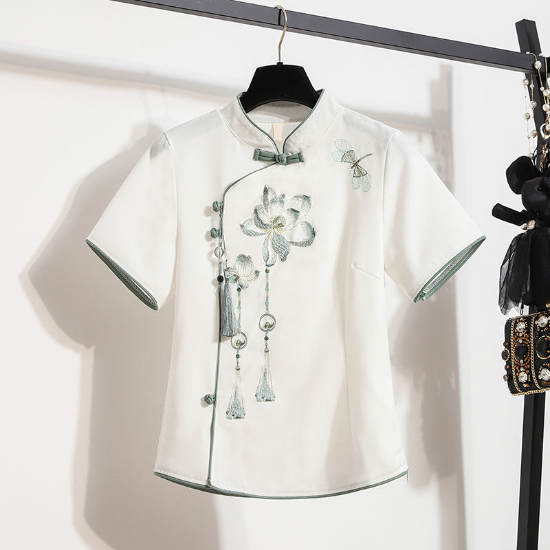 Plus size chinese floral cheongsam blouse