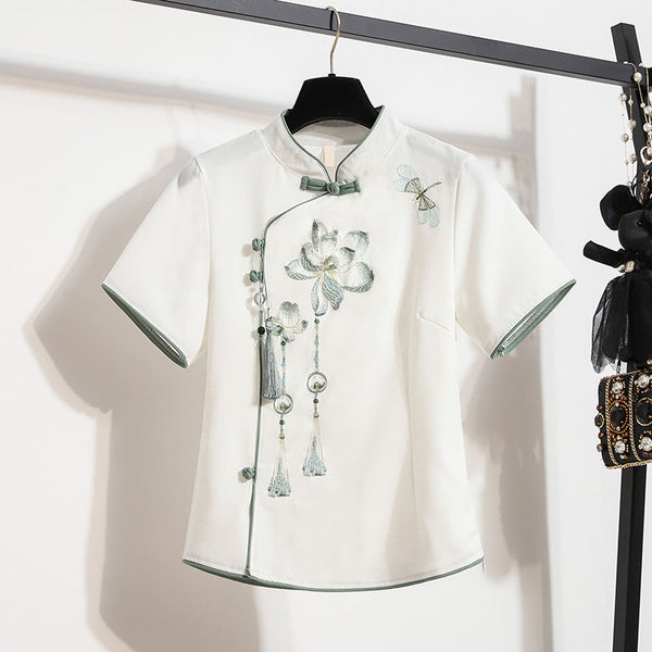 Plus size chinese floral cheongsam blouse