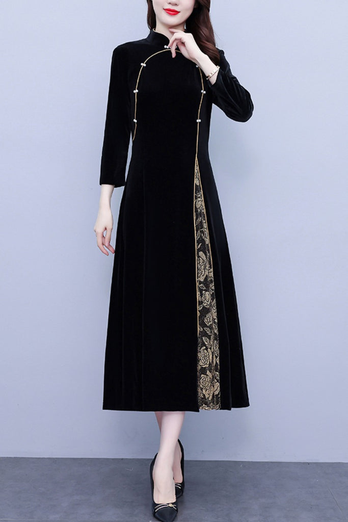 New Chinese Style Chenille Velvet Long Sleeve Cheongsam Dress and Jacket for Winter - Zhaojun 昭君 (Preorder)