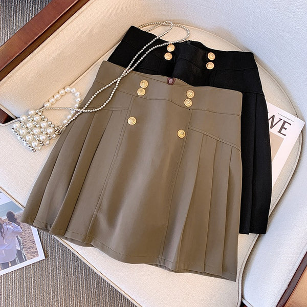 Plus Size Korean Buttons Pleat Mini Skirt