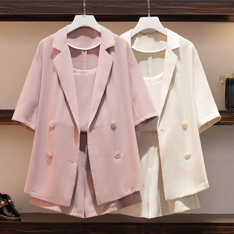 White short sleeve jacket plus size discount