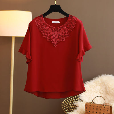 Plus size lace chiffon blouse