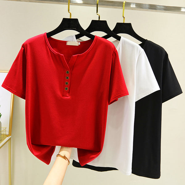 Plus Size Notch Neck Buttons T Shirt