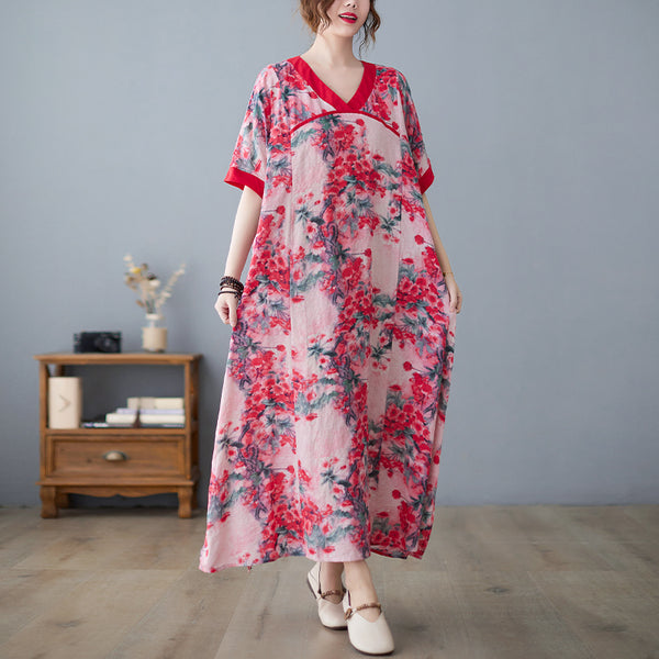 Plus Size Oriental Floral Midi Dress