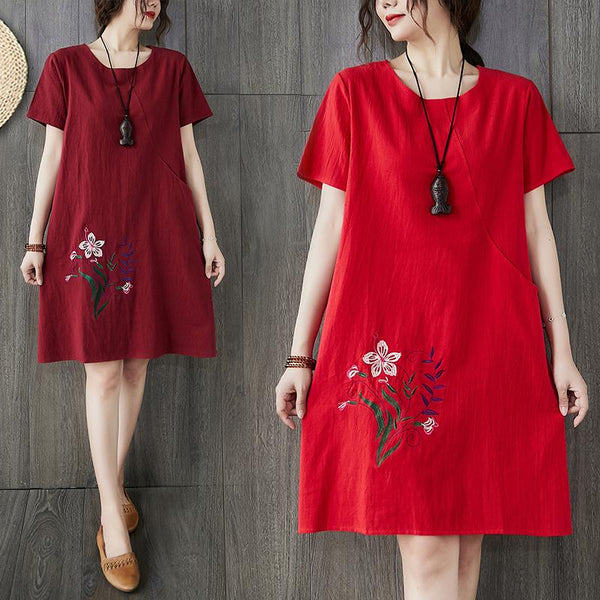 Plus Size Oriental Flower Shift Dress