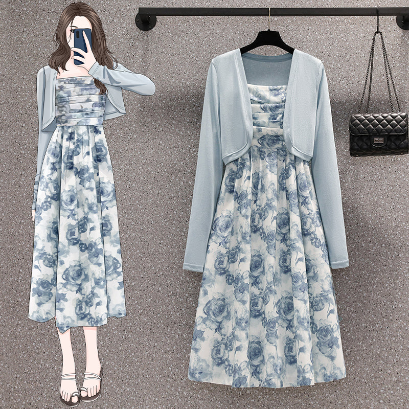 Plus Size Paint Floral Midi Dress And Cardigan Set – Pluspreorder Plus Size Paint Floral Midi Dress And Cardigan Set – Pluspreorder