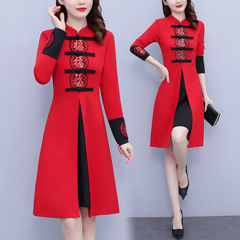 Plus size peekaboo cheongsam long sleeve dress – Pluspreorder