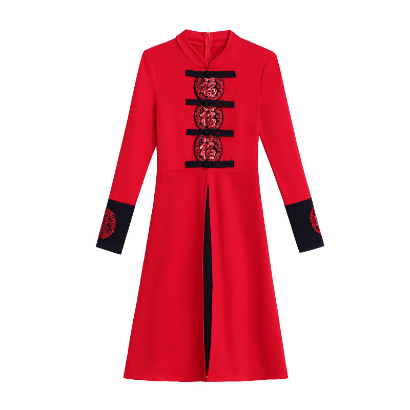 Plus size peekaboo cheongsam long sleeve dress – Pluspreorder