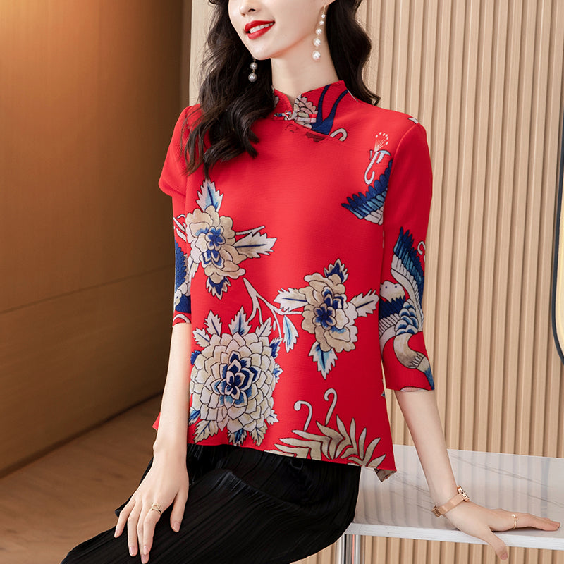 Plus size phoenix pleats cheongsam blouse