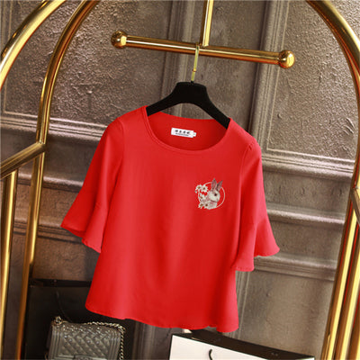 Plus size rabbit chiffon blouse
