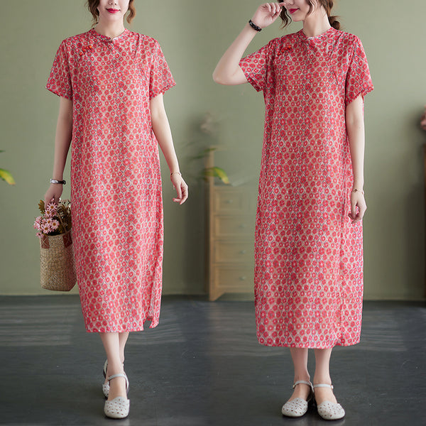 Plus Size Red Vintage Cheongsam Dress
