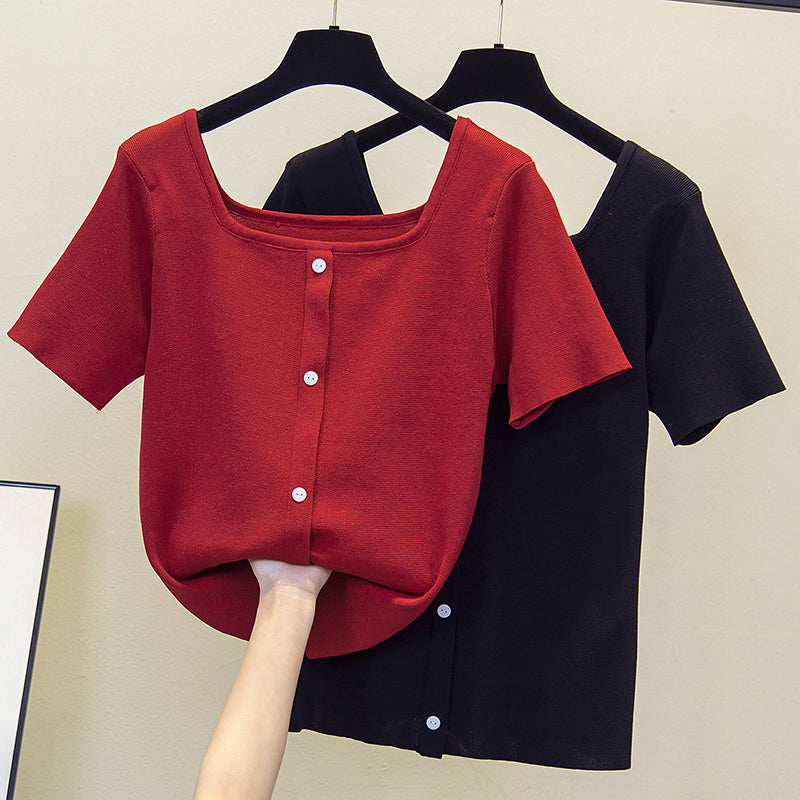 Plus Size Square Neck Buttons Top