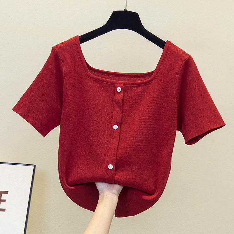 Plus Size Square Neck Buttons Top – Pluspreorder