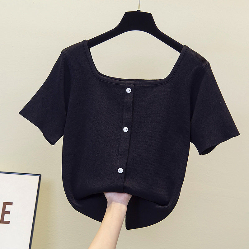 Plus Size Square Neck Buttons Top – Pluspreorder