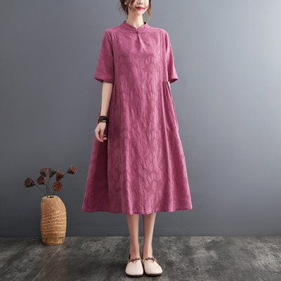 Plus Size Textured Floral Loose A Line Cheongsam Dress