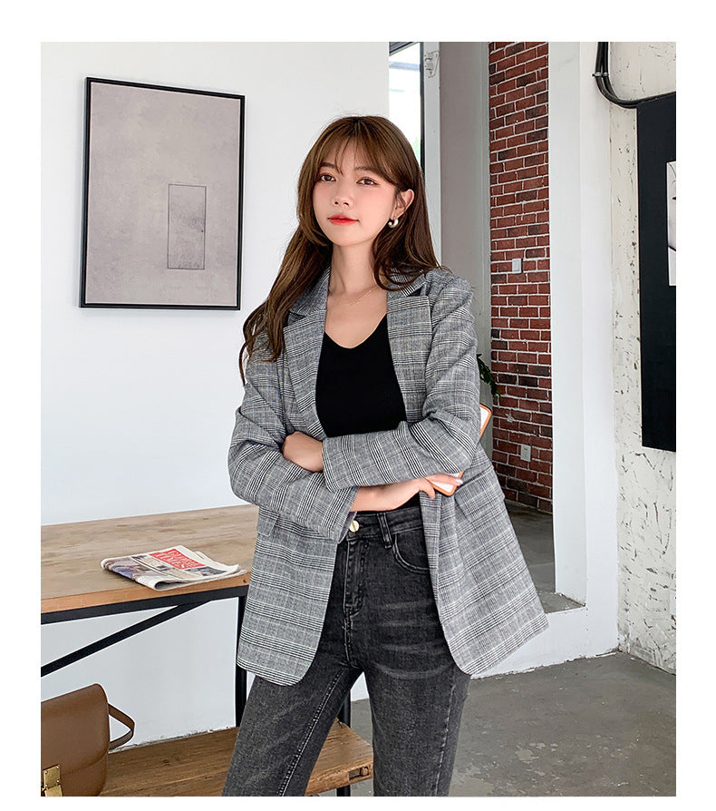 Korean discount checkered blazer