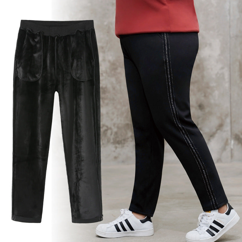 Plus size fleece shimmer stripes jogger pants (EXTRA BIG SIZE)