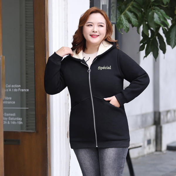 Plus size fleece thick winter hoody jacket