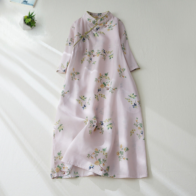 Plus size floral 3/4 sleeve cheongsam dress