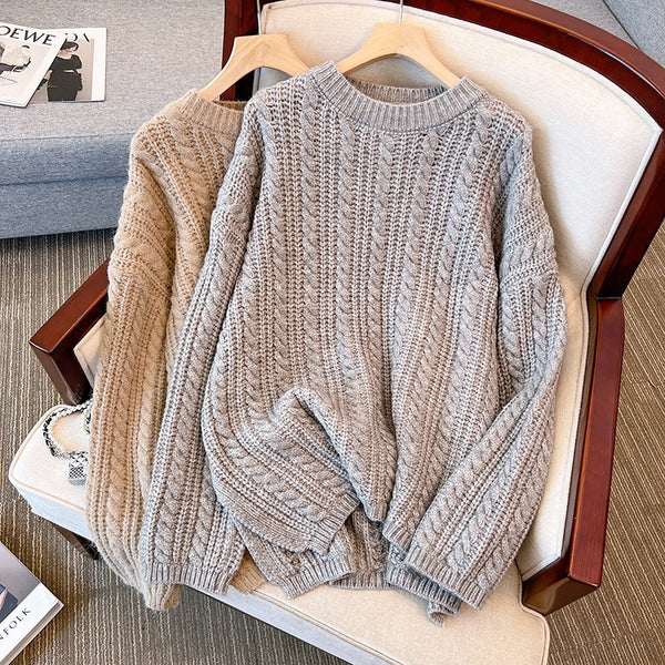 Plus size korean cableknit thick sweater
