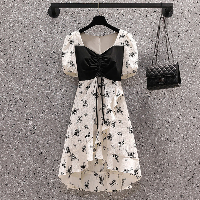 lavender and cream dress Flare base with Purple & Floral Print Midi Cream / georgette / 2XL and comfortable feel white long slip Blue Dress to Wear Size CN/US:4X / 22W