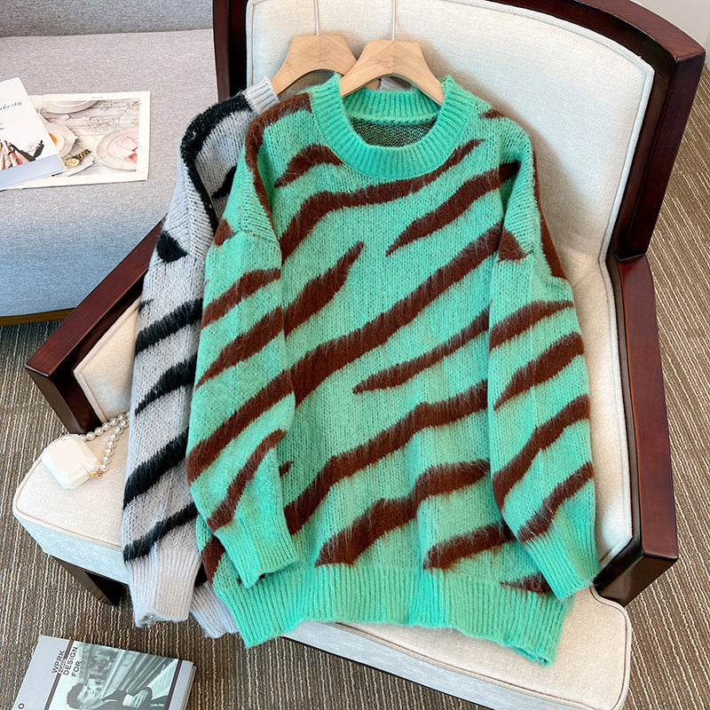 Plus size korean zebra sweater