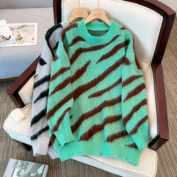 Plus size korean zebra sweater