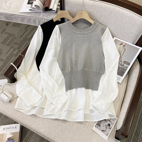 Plus size sweater layer long sleeve top