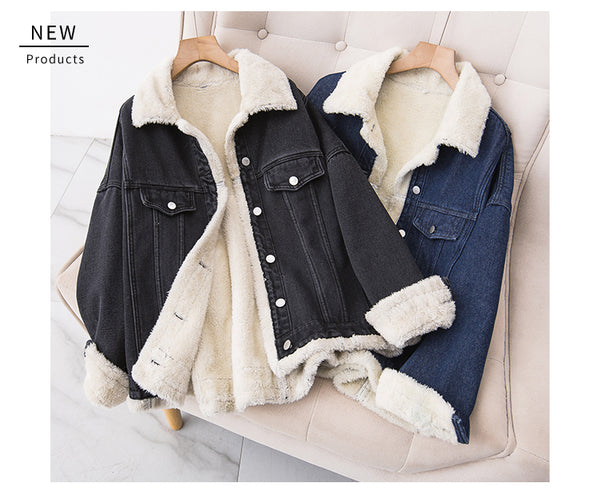 Plus size woolen denim jacket