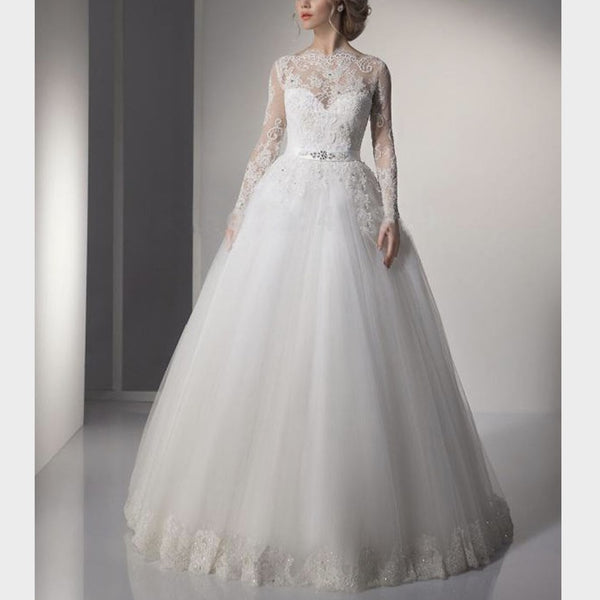 plus size long sleeve wedding gown