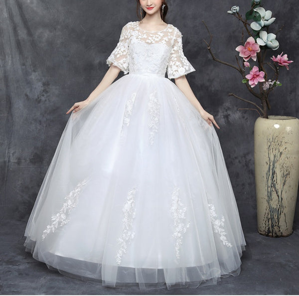 Plus Size Bell Sleeve Lace Wedding Gown