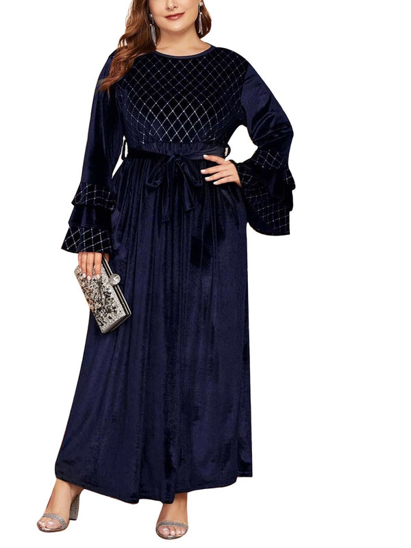Plus Size Muslimah Evening Dress Abaya Velvet And Embellishment Gown (Black, Pink, Blue) (EXTRA BIG SIZE)