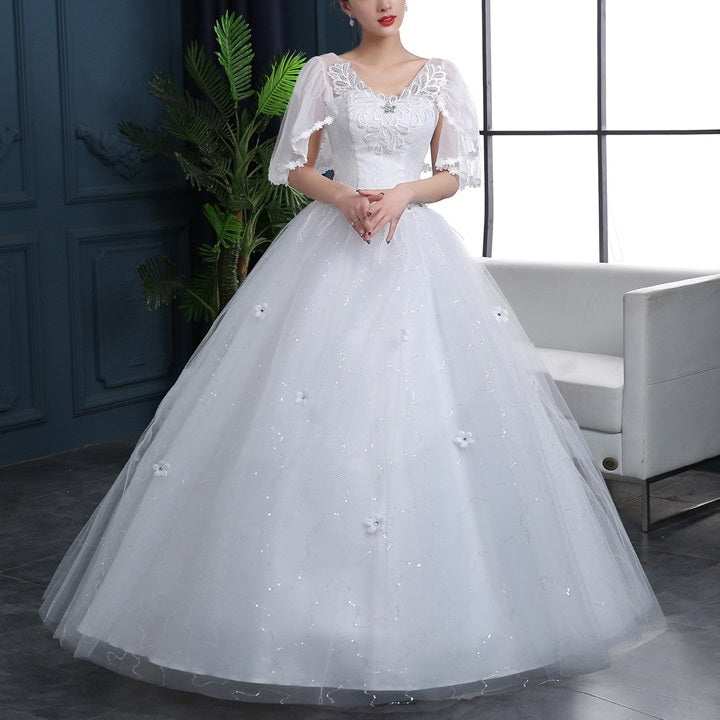 plus size flutter sleeve wedding gown