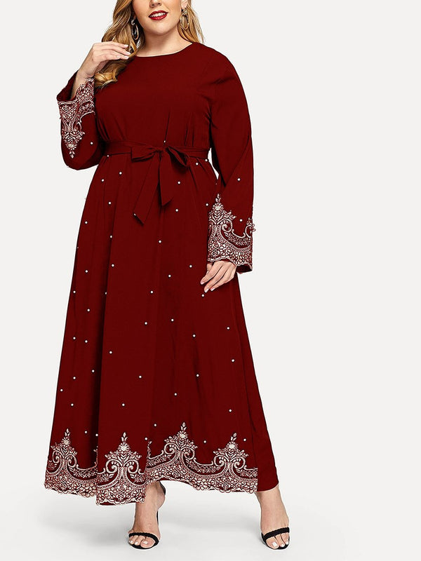 Plus Size Muslimah Abaya with Pearls and Scalloping (Black, Blue, Red) (EXTRA BIG SIZE)