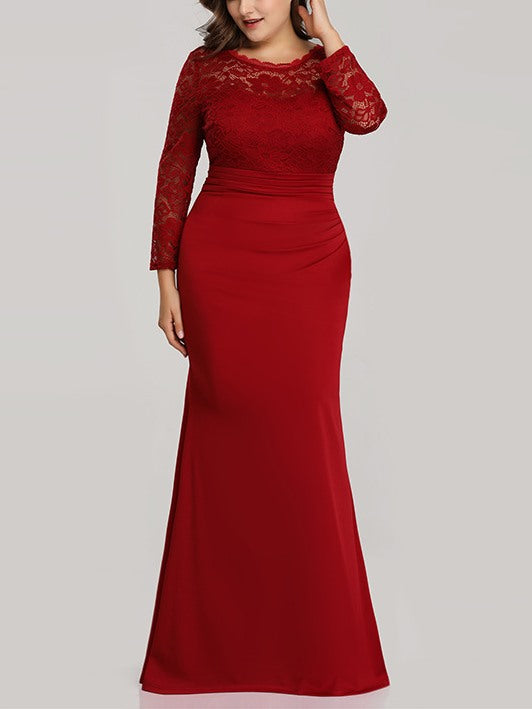 Plus Size Lace Long Sleeve Maxi Dress Gown – Pluspreorder