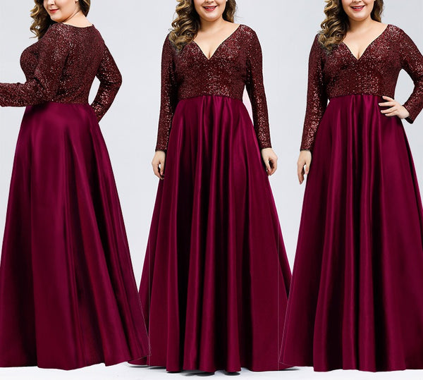 Plus Size Shimmer V Neck Gown