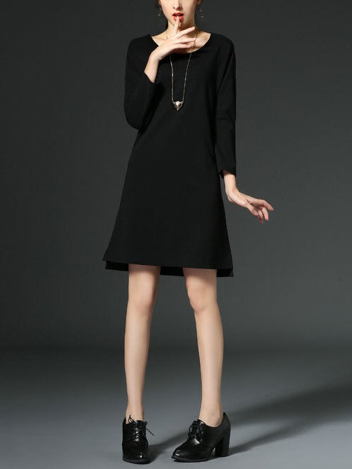 (Ready Stock Black XL *1) Black 3/4 Sleeve Round Neck Dress