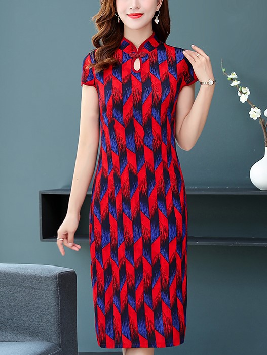 Plus Size Short Sleeve Dress Cheongsam Qipao