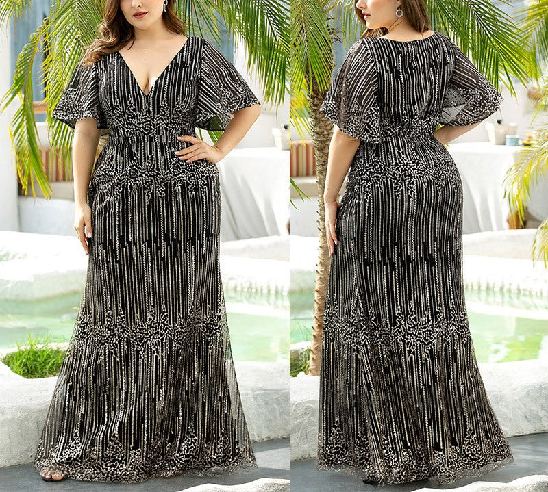 Plus Size Sequin Maxi Dress Gown (EXTRA BIG SIZE)