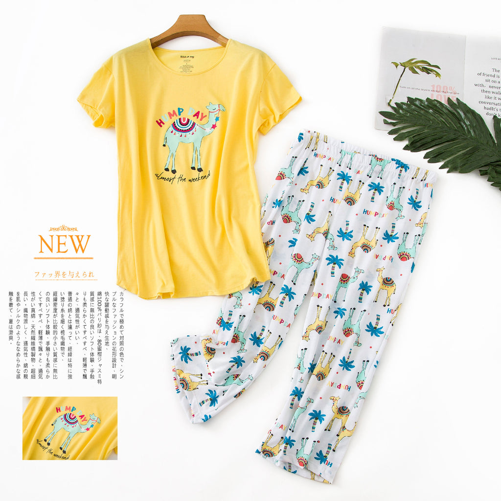 (S-XXXL) Pyjamas Plus Size Short Sleeve T Short Top and Capri Pants Set (EXTRA BIG SIZE)