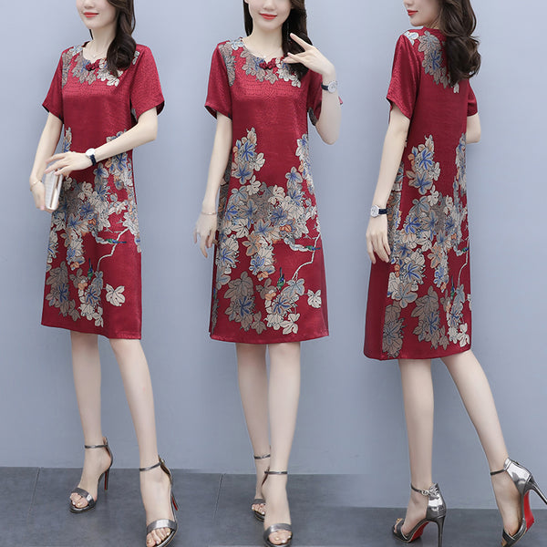 Plus Size Modern Cheongsam Floral Short Sleeve Dress