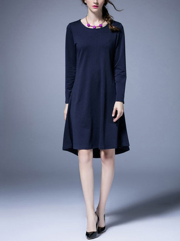 (Ready Stock Blue XL *1) Plus Size Blue Boatneck Long Sleeve Dress